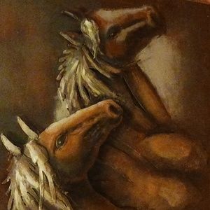 Wall Art /Sculpture of Horses 23x23" 3D (brown black white)
